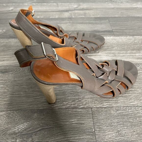 Lanvin Vintage Leather Olive Brown Gladiator Woven Cone Heel Sandals - Picture 11 of 16